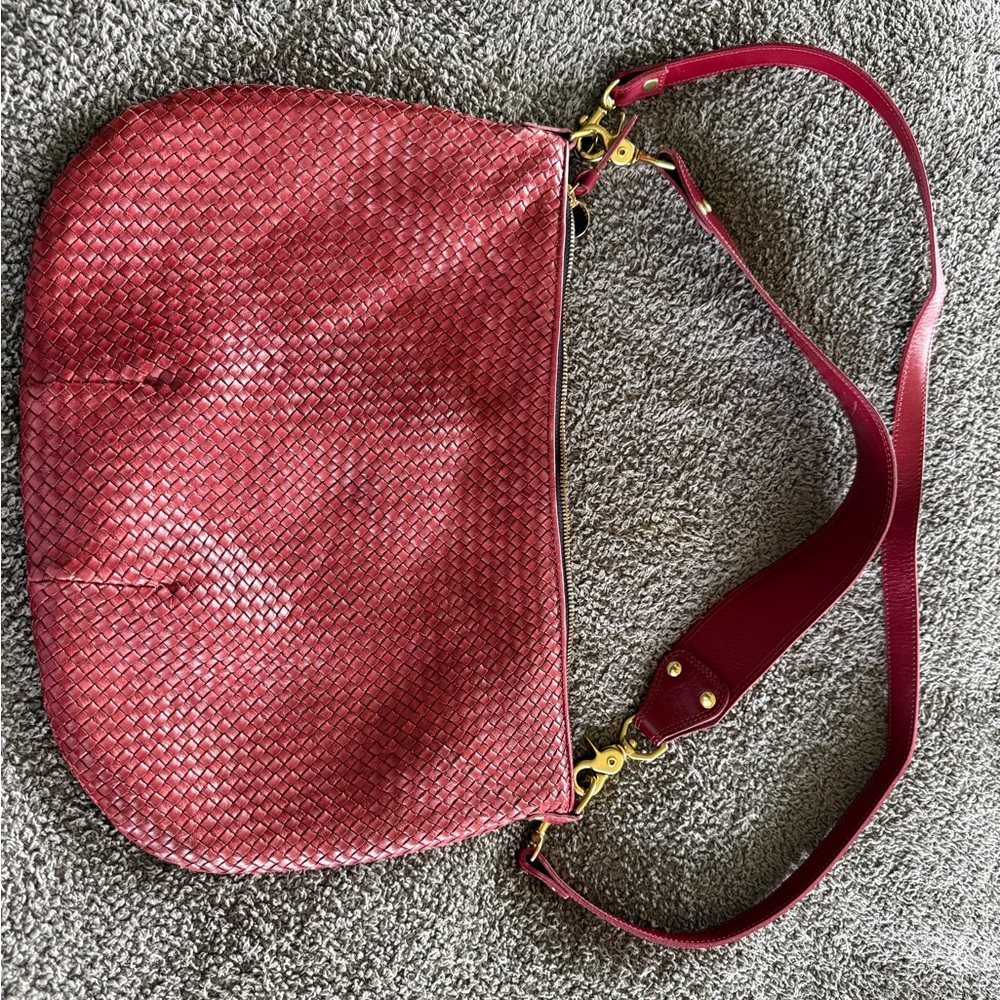 Clare V Woven Leather Hobo Crossbody in Wine - Picture 6 of 6